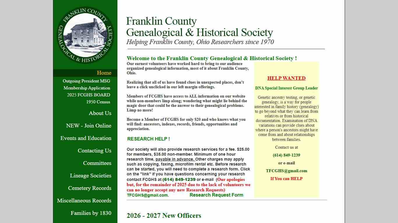 Welcome to the Franklin County Genealogical &Historical Society