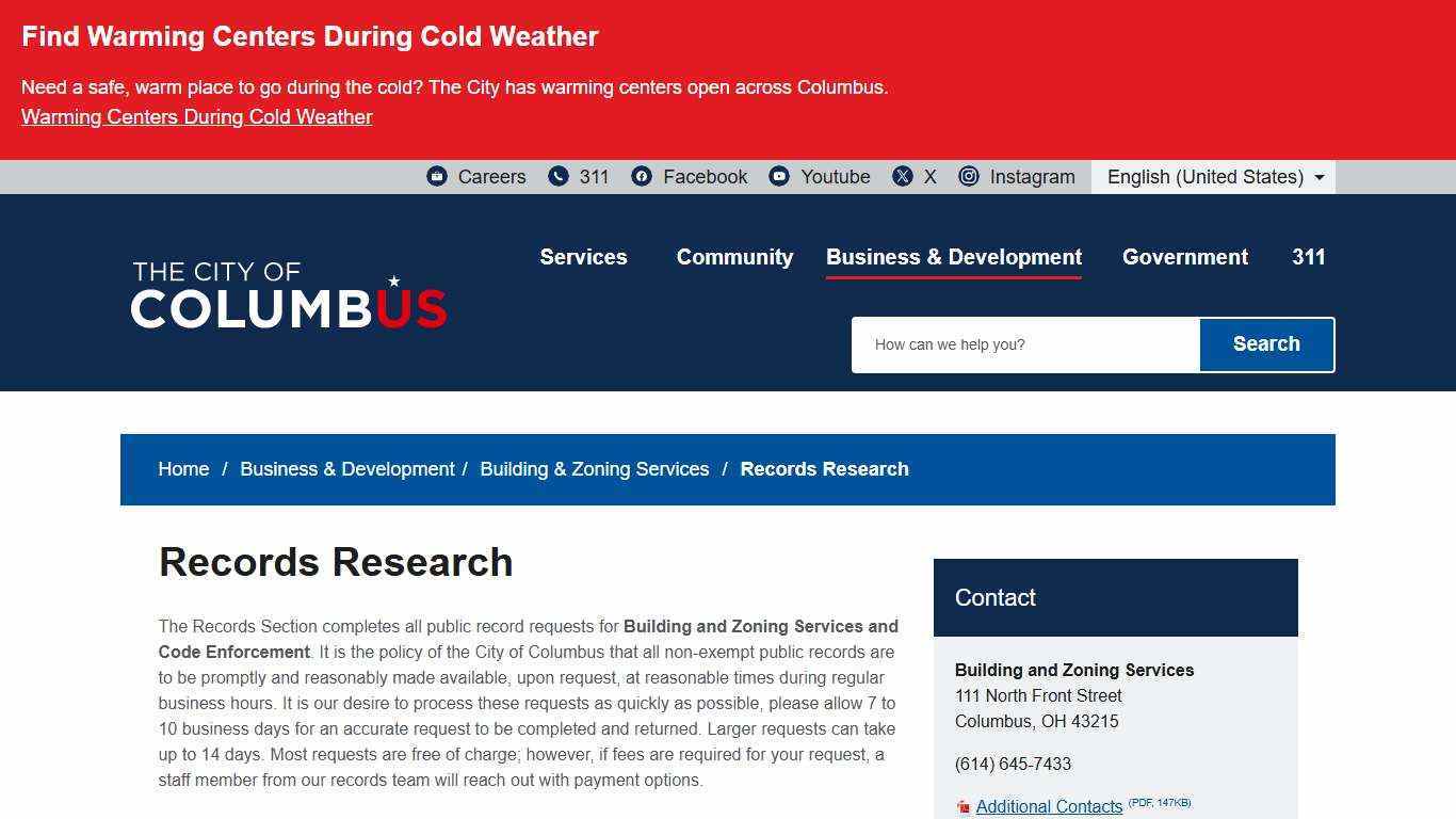 Records Research - City of Columbus, Ohio