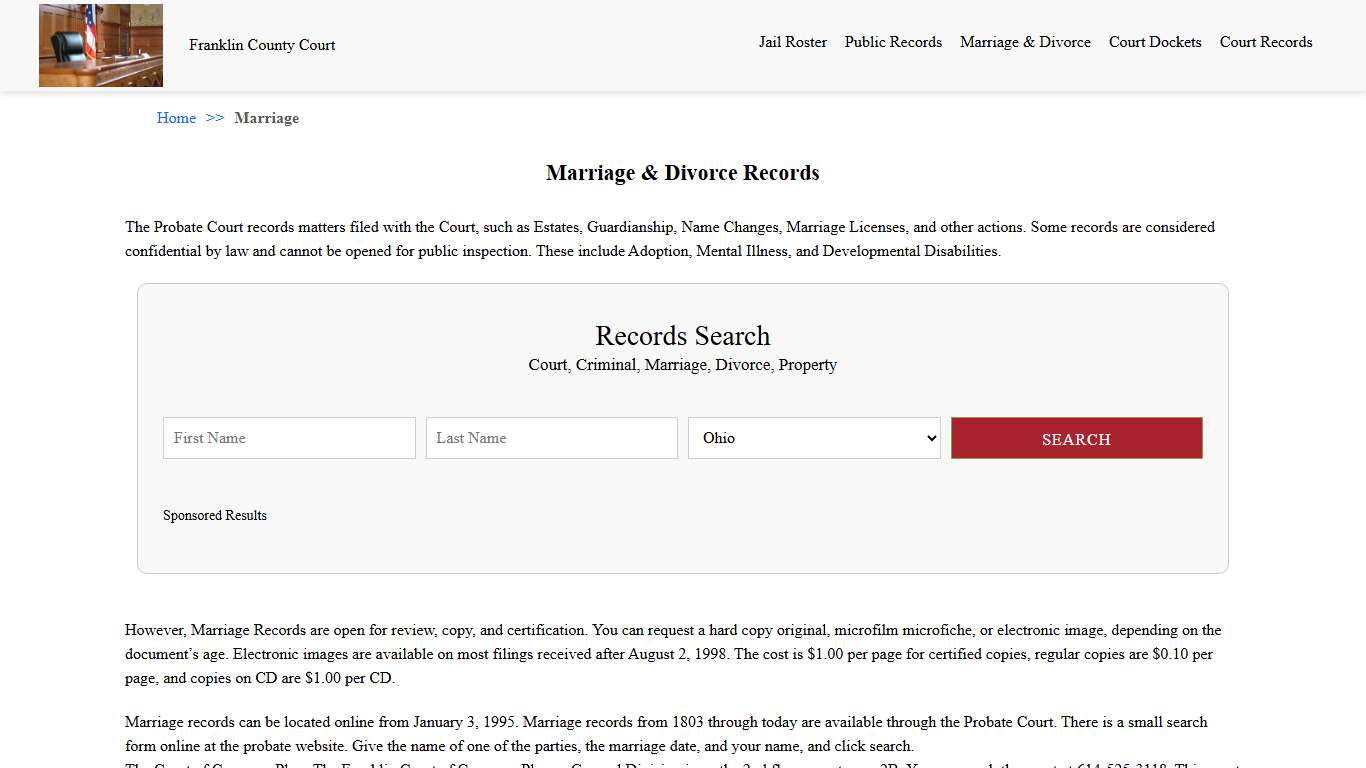 Marriage & Divorce Records | Franklin County Court